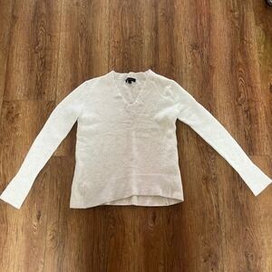 Banana Republic Wool Alpaca V-Neck Soft Knit Sweater Cream Womens S Speckled
